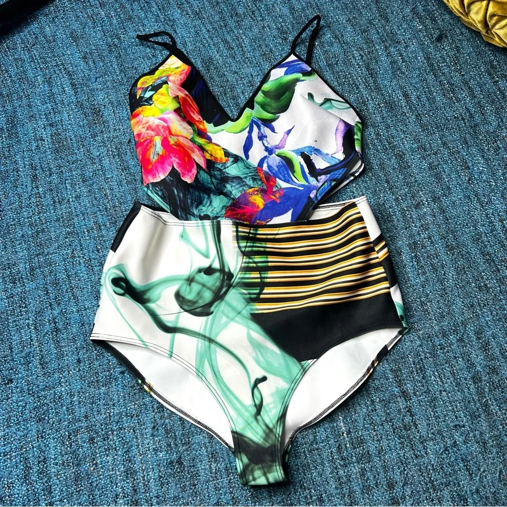 Clover Canyon Swim Liquid Jade Cutout One Piece Swimsuit Multicolor Size Small